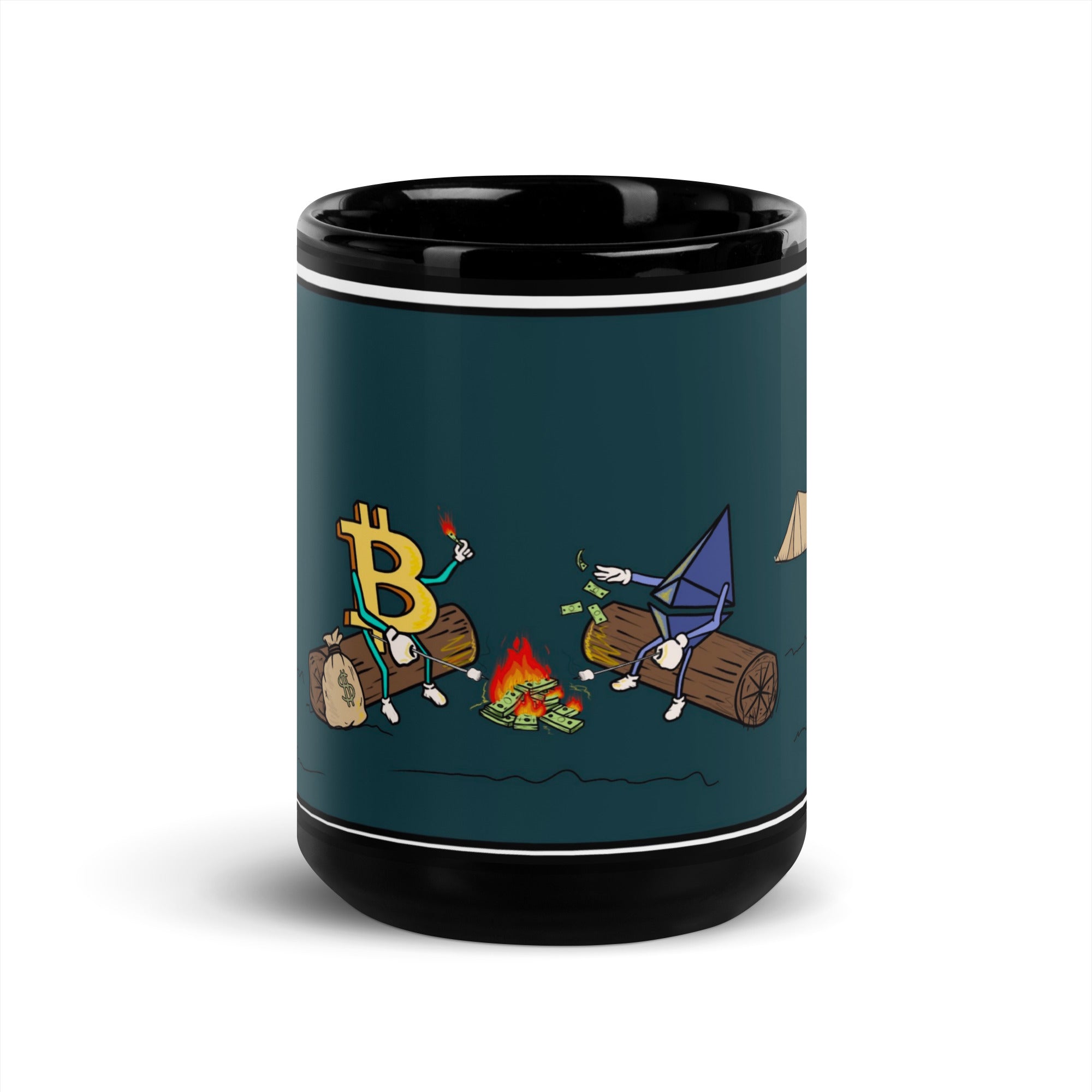 Camping with Millions Mug - Adventure and Wealth Design, Premium Comfort BTC, ETH Crypto Coffee Mug