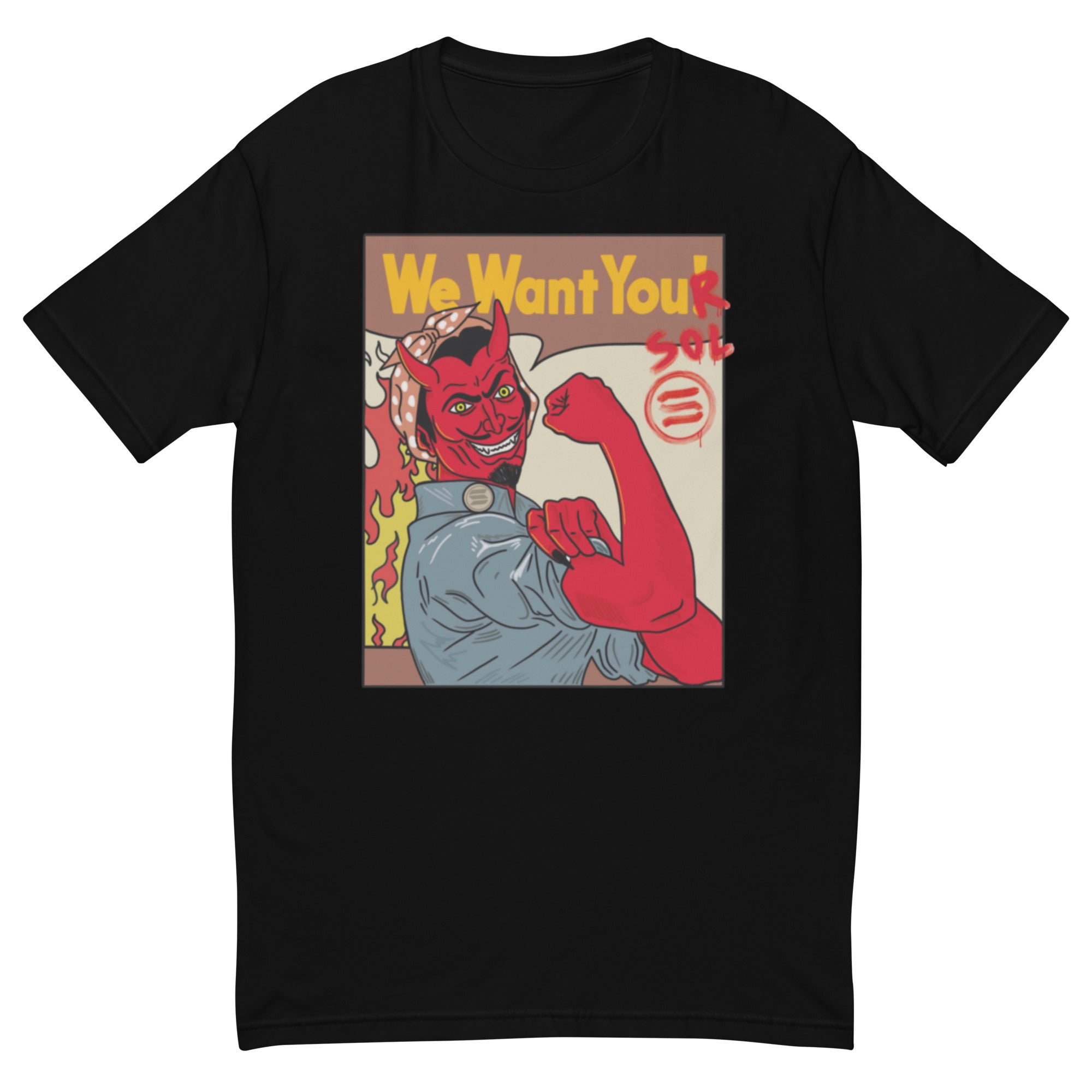 Solana Propaganda T-Shirt - 'We Want Your SOL' Design, Premium Quality, We Want Your SOL T-Shirt - Vintage Propaganda Style, Soft Combed Cotton, Unisex Crypto Tee SOLANA CRYPTO SHIRT