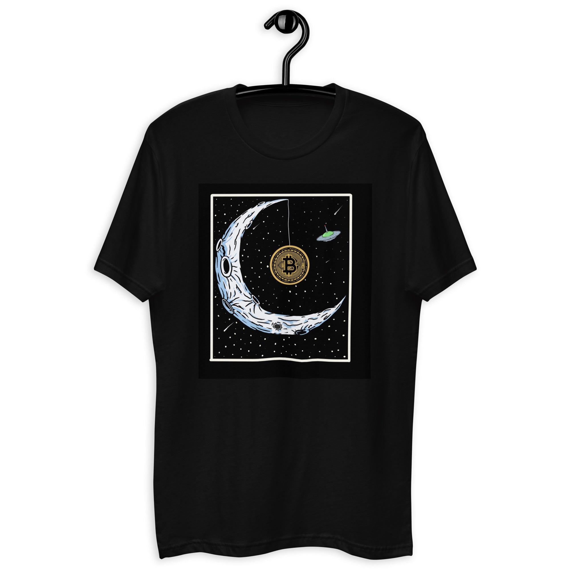 Bitcoin to the Moon T-Shirt - Iconic Design, Premium Quality for BTC Enthusiasts, Moon-Hanging BTC Tee - Celestial Crypto Design, Premium Cotton, Unisex, Bitcoin on the Moon  T-shirt