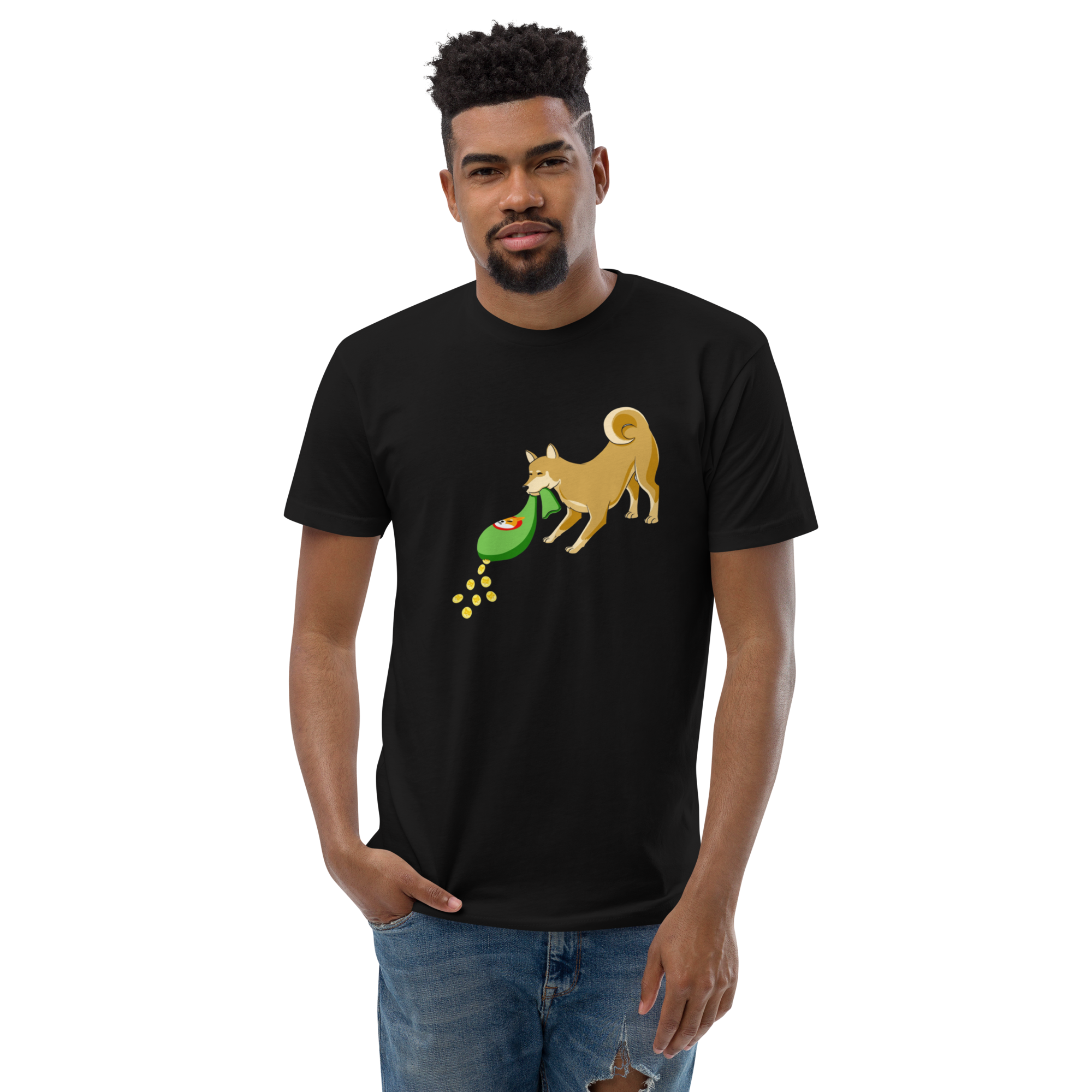 Shiba Inu Coin Bonanza Tee - Dynamic SHIB Token Design, Bag Of GOLD, High-Quality Cotton, Unisex