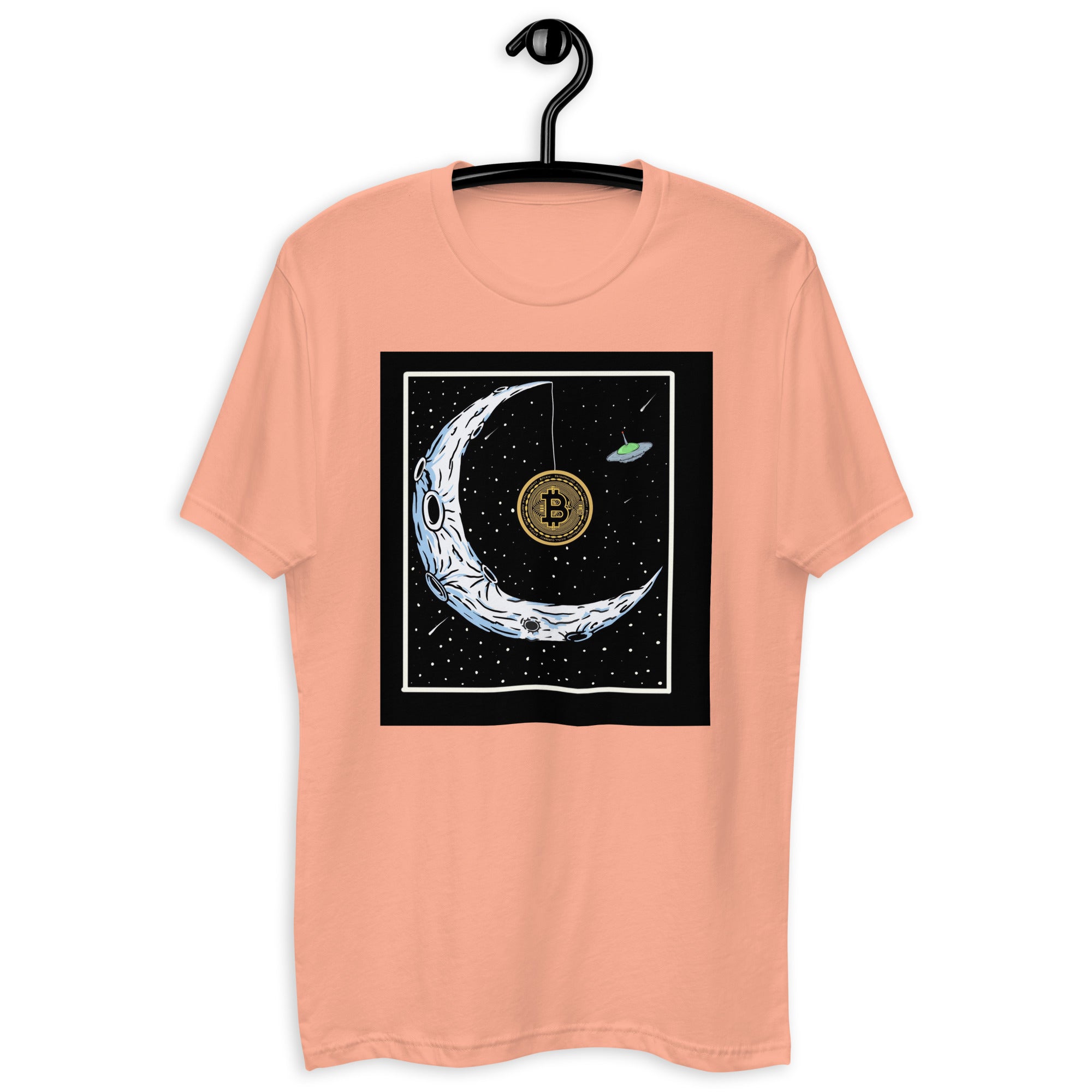 Bitcoin to the Moon T-Shirt - Iconic Design, Premium Quality for BTC Enthusiasts, Moon-Hanging BTC Tee - Celestial Crypto Design, Premium Cotton, Unisex, Bitcoin on the Moon  T-shirt