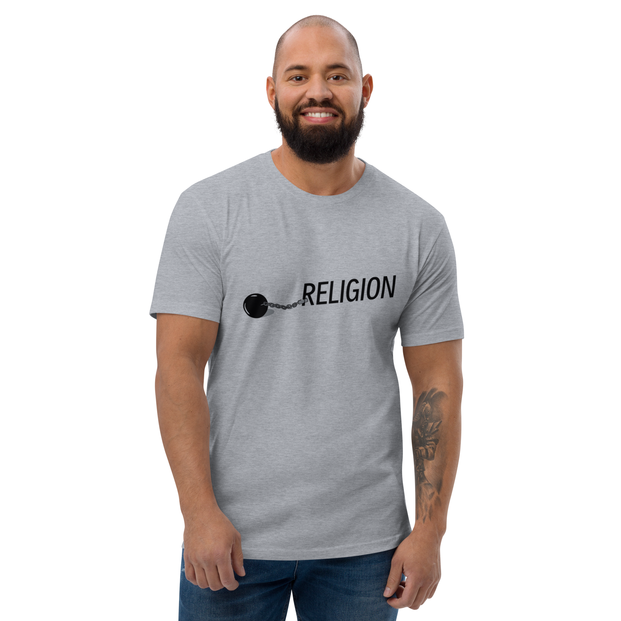 Chained Religion T-Shirt - Symbolic Design, Premium Quality, Religion Ball and Chain Tee - Divide us, Thought-Provoking Design, Soft Cotton, Unisex Chained Religion T-shirt