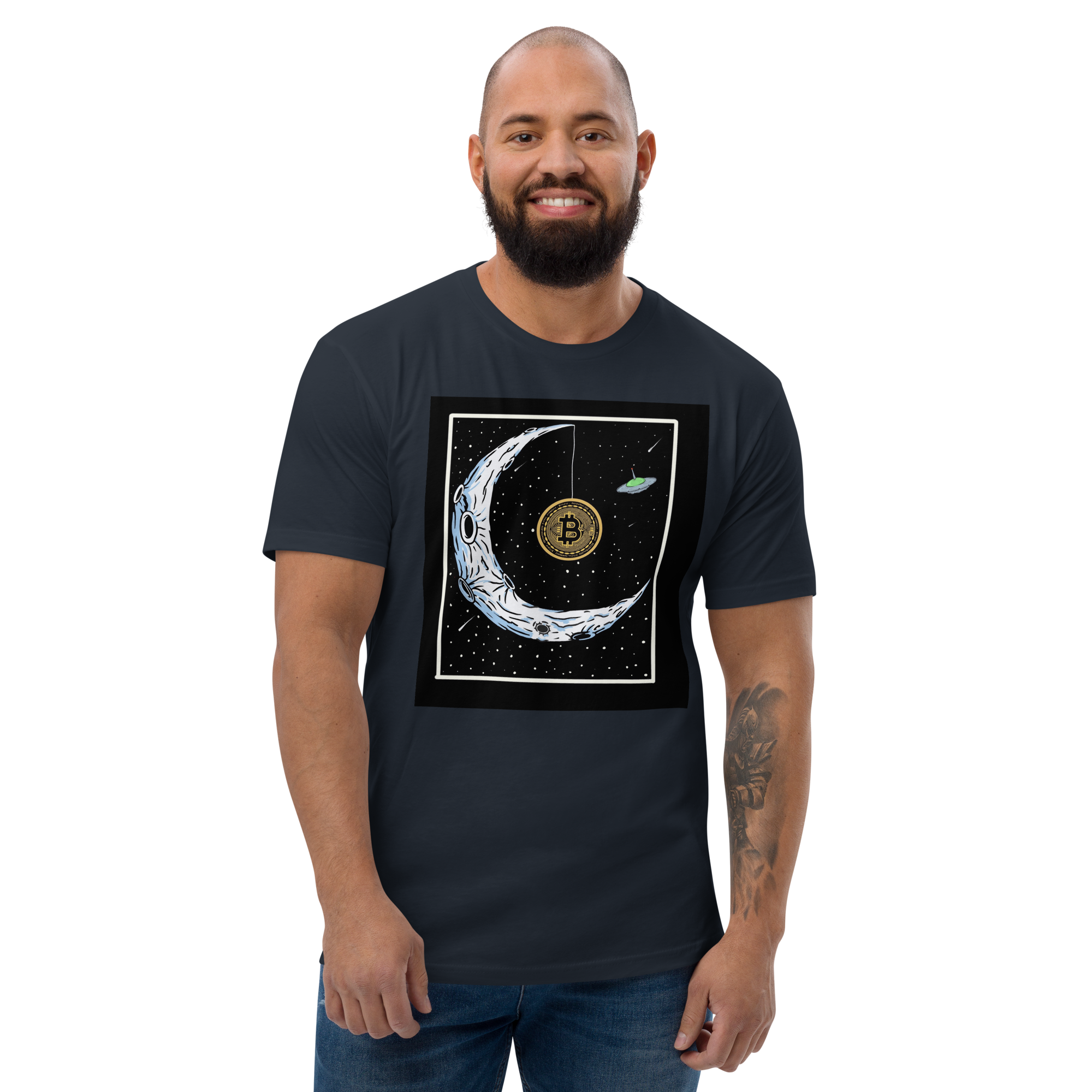 Bitcoin to the Moon T-Shirt - Iconic Design, Premium Quality for BTC Enthusiasts, Moon-Hanging BTC Tee - Celestial Crypto Design, Premium Cotton, Unisex, Bitcoin on the Moon  T-shirt