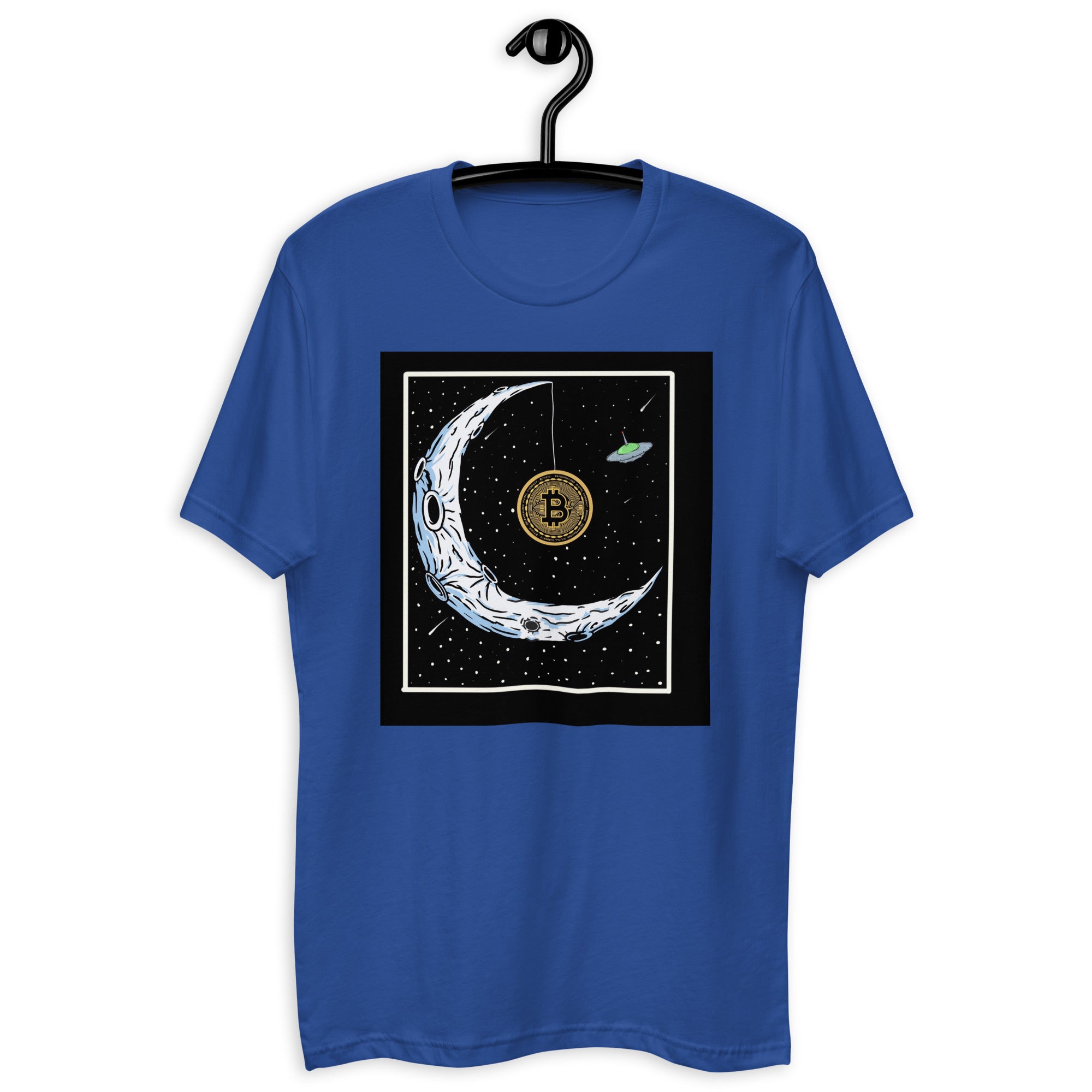 Bitcoin to the Moon T-Shirt - Iconic Design, Premium Quality for BTC Enthusiasts, Moon-Hanging BTC Tee - Celestial Crypto Design, Premium Cotton, Unisex, Bitcoin on the Moon  T-shirt