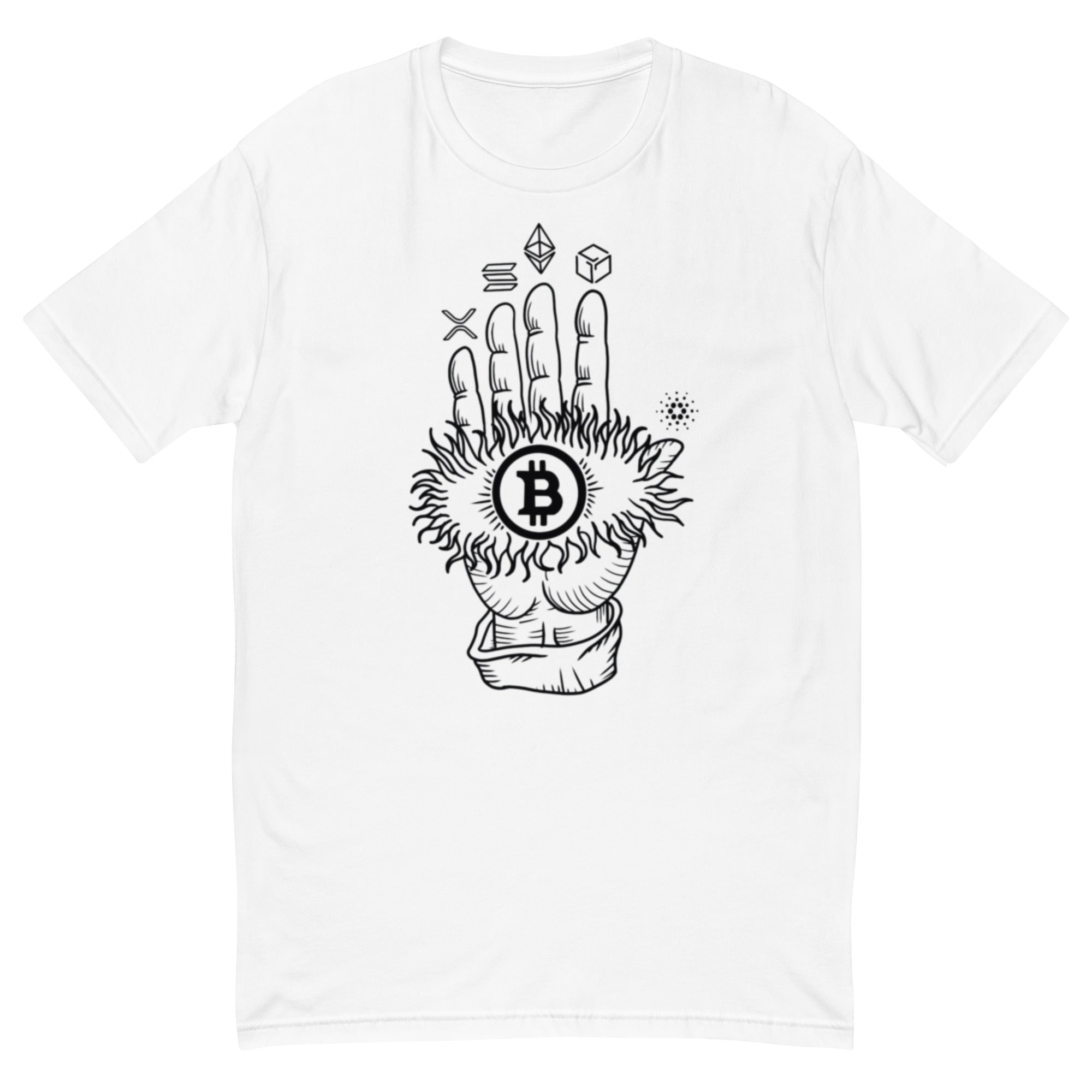 Bitcoin Hamsa T-Shirt - Protective Design, Premium Quality for BTC Fans, Crypto Universe in Hand Tee - Diverse Digital Currency Design, Comfortable Cotton, Unisex, Bitcoin Hamsa T-shirt