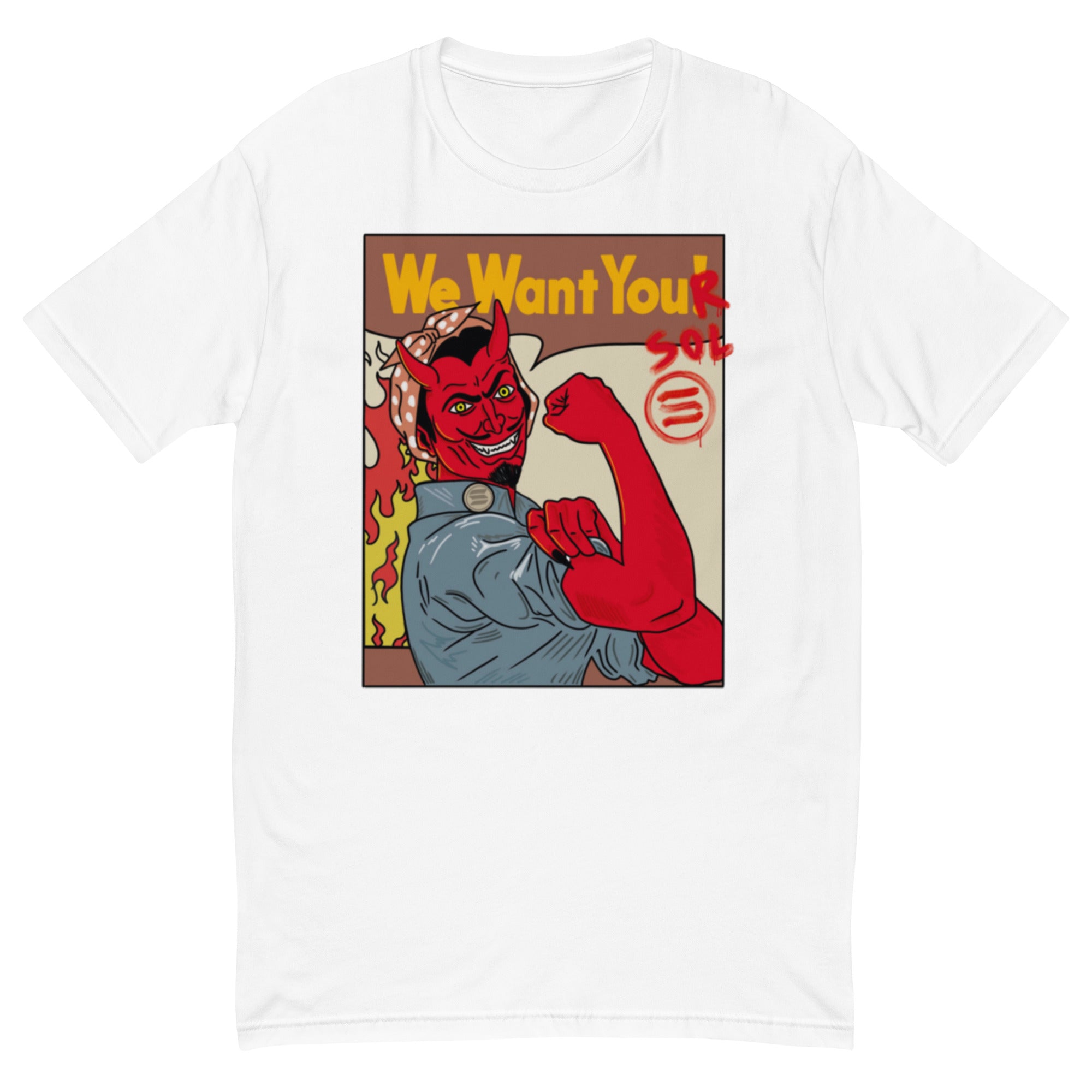 Solana Propaganda T-Shirt - 'We Want Your SOL' Design, Premium Quality, We Want Your SOL T-Shirt - Vintage Propaganda Style, Soft Combed Cotton, Unisex Crypto Tee SOLANA CRYPTO SHIRT