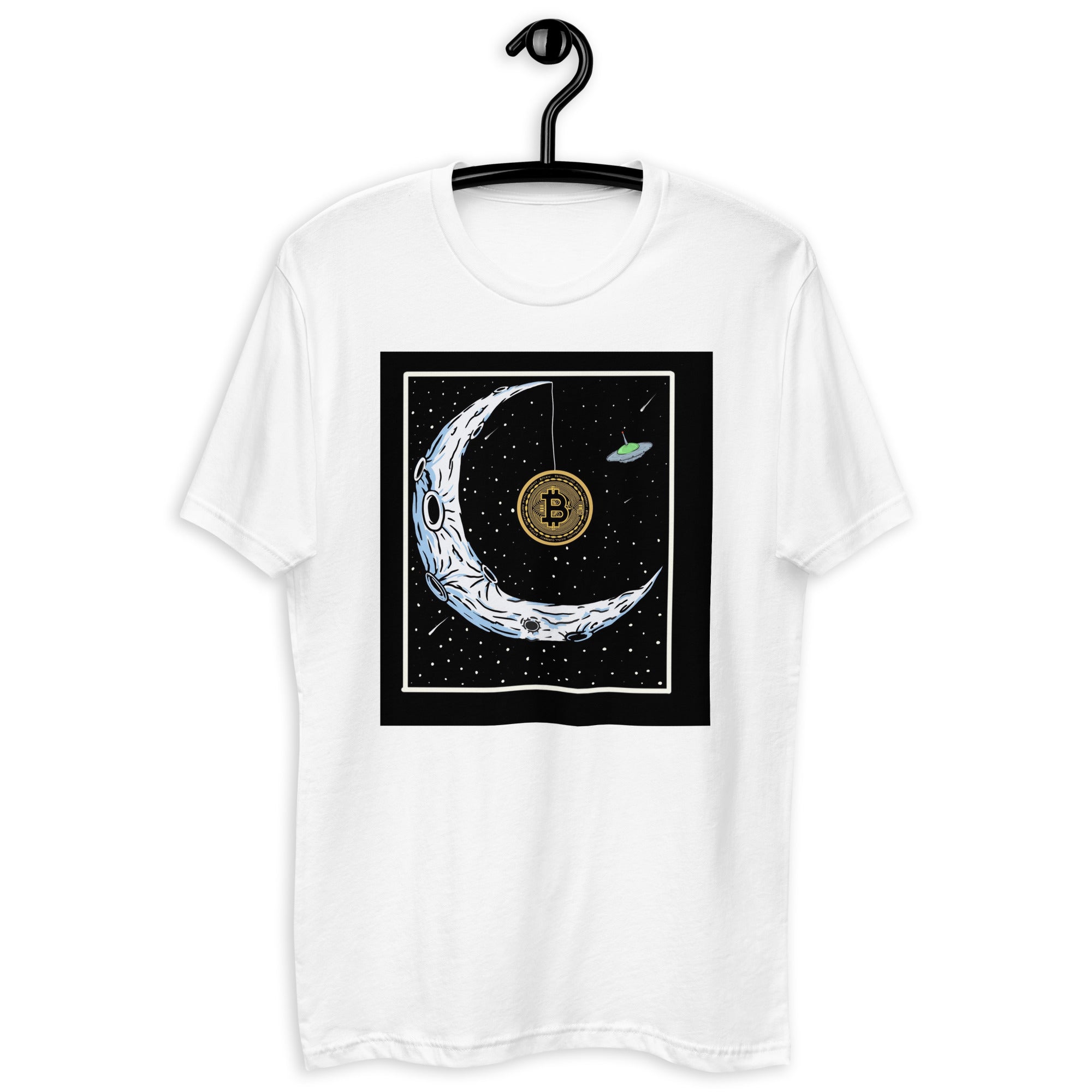 Bitcoin to the Moon T-Shirt - Iconic Design, Premium Quality for BTC Enthusiasts, Moon-Hanging BTC Tee - Celestial Crypto Design, Premium Cotton, Unisex, Bitcoin on the Moon  T-shirt