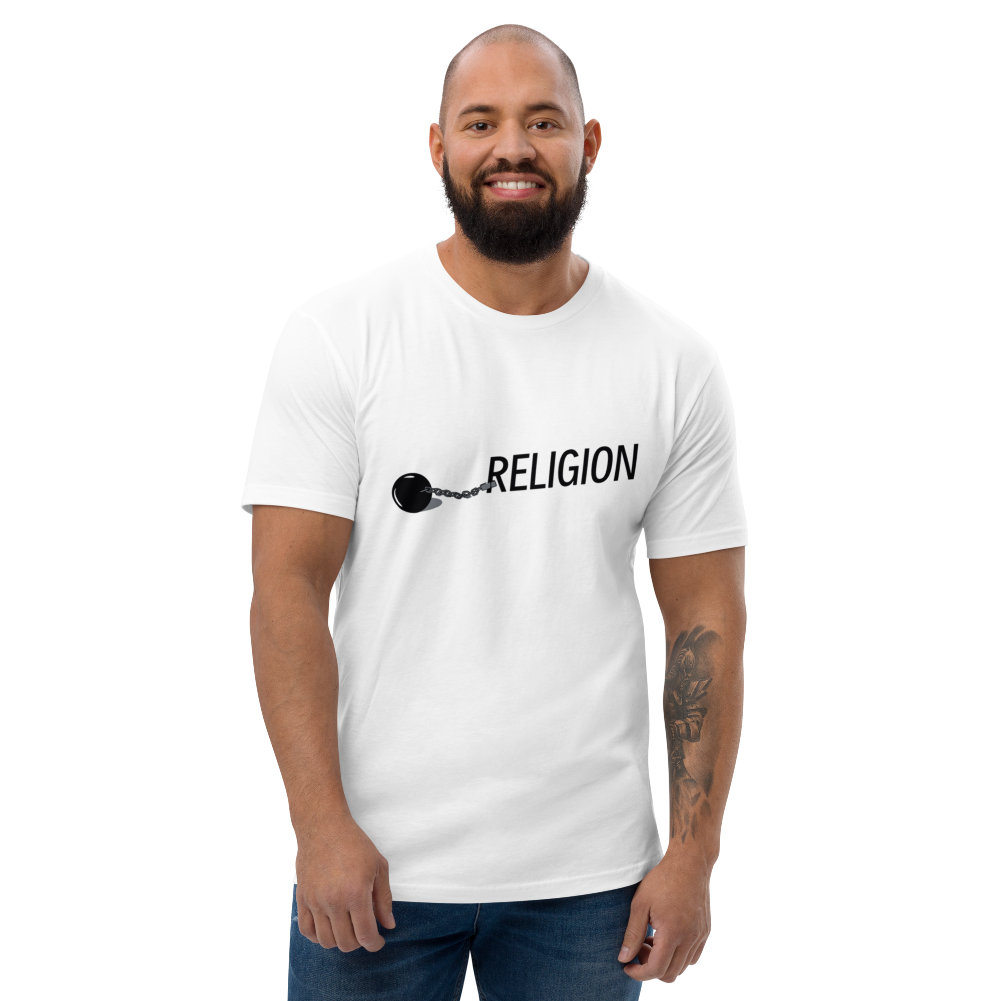 Chained Religion T-Shirt - Symbolic Design, Premium Quality, Religion Ball and Chain Tee - Divide us, Thought-Provoking Design, Soft Cotton, Unisex Chained Religion T-shirt