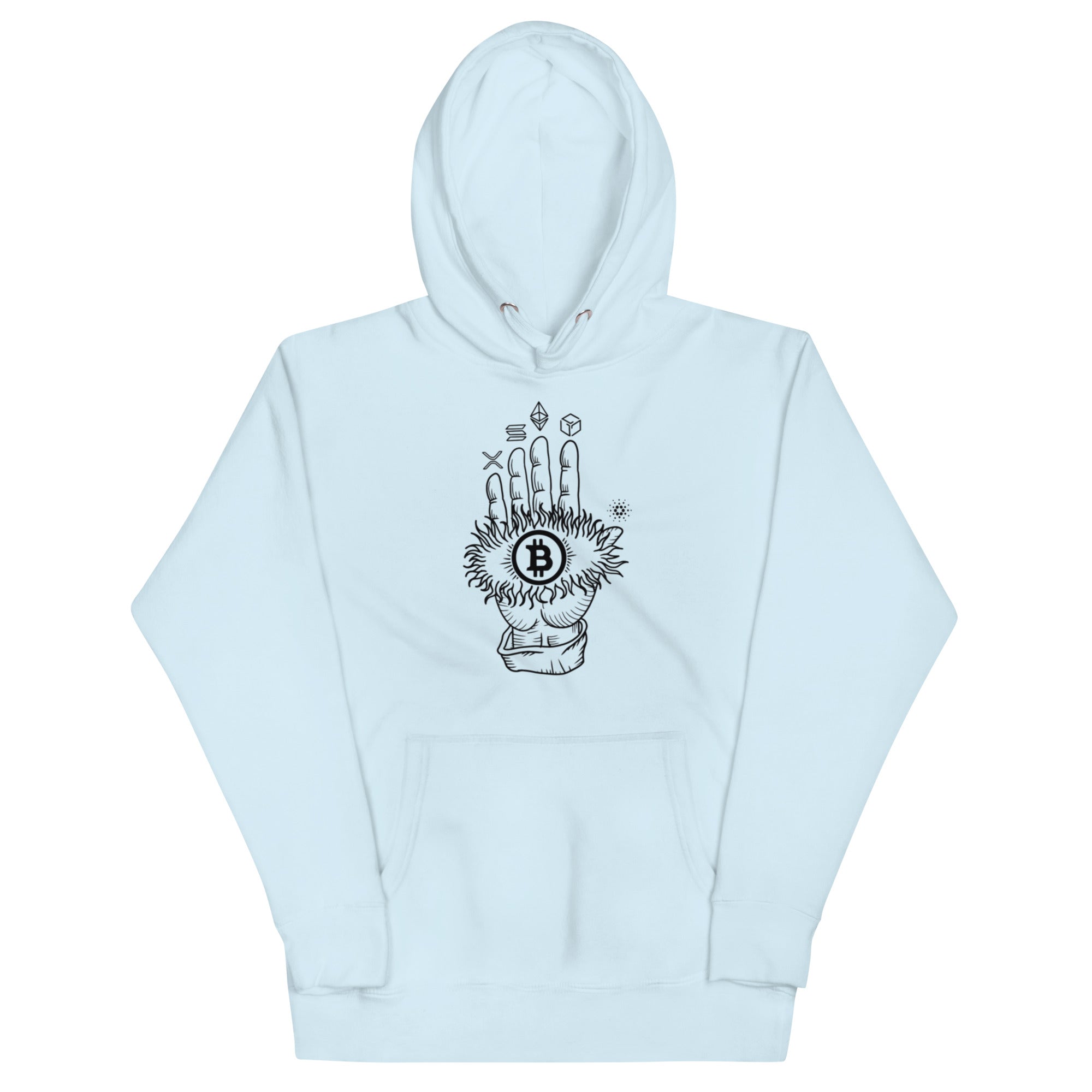 Bitcoin Hamsa Hoodie - Protective Design, Premium Comfort for BTC Fans BTC, SOL, XRP, ETH, GALA, ADA HOODIE